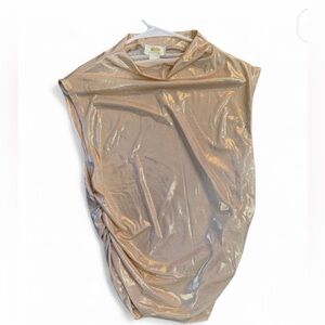 Maeve for Anthropologie Mock Neck Ruched Gold Shine Top M